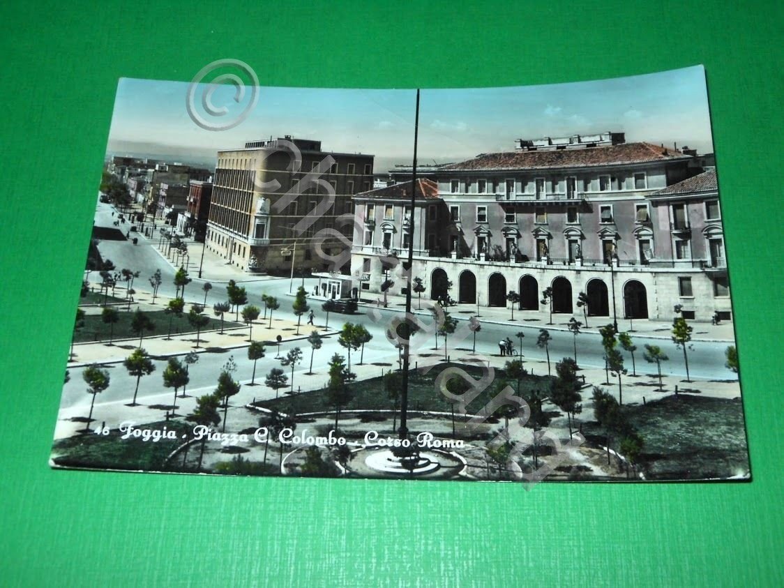 Cartolina Foggia - Piazza C. Colombo - Corso Roma 1957.