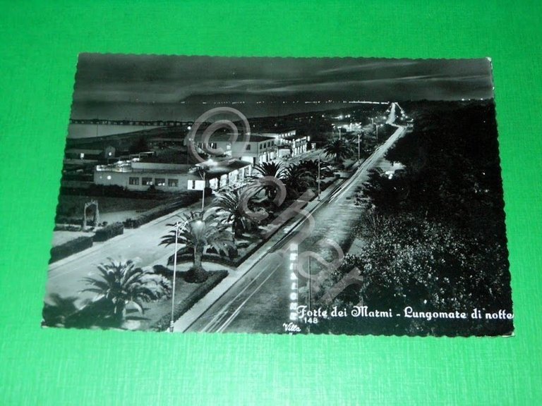 Cartolina Forte dei Marmi - Lungomare di notte 1957.