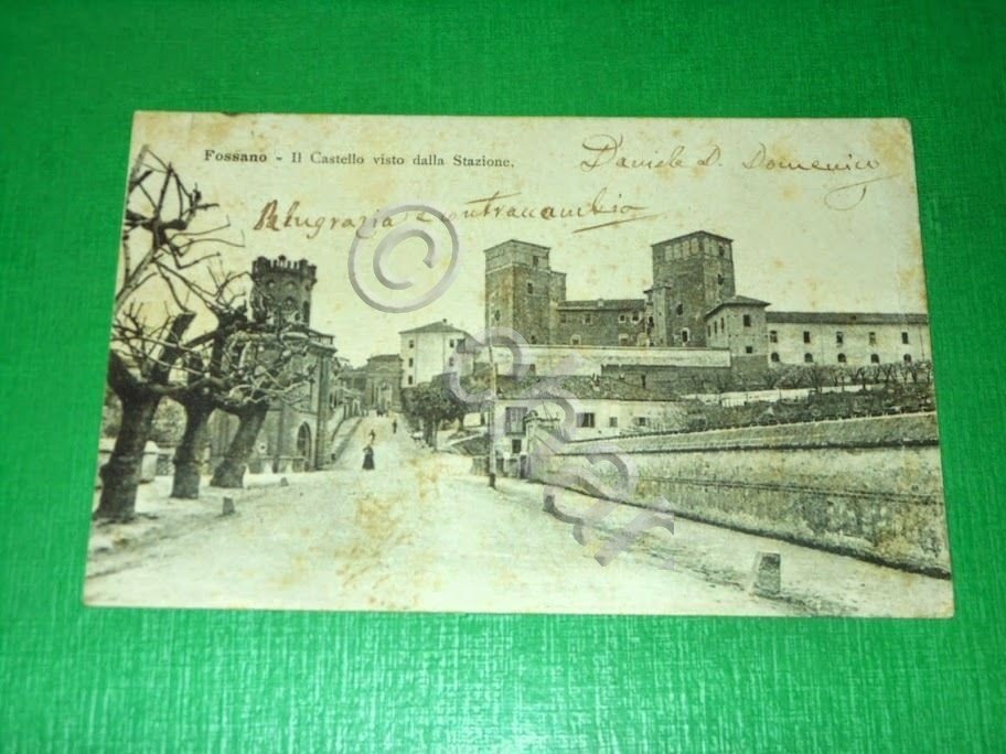 Cartolina Fossano - Il Castello visto dalla Stazione 1900 ca.