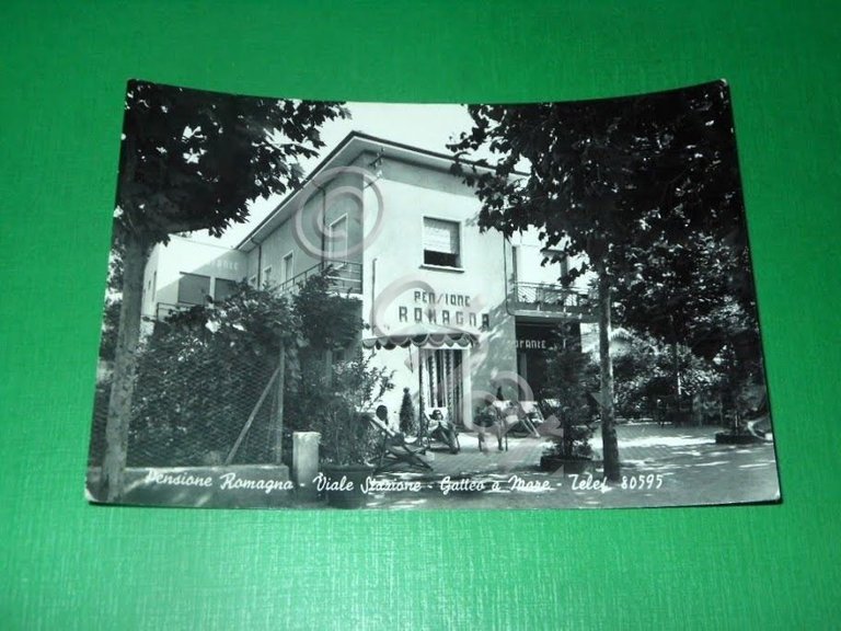 Cartolina Gatteo a Mare - Pensione Romagna - Viale Stazione …