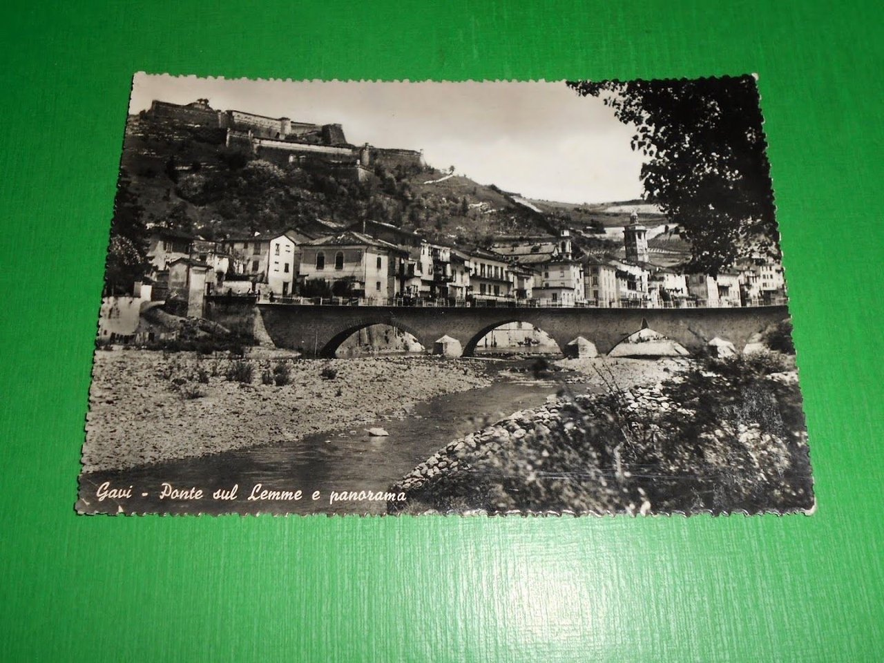 Cartolina Gavi - Ponte sul Lemme e panorama 1952.