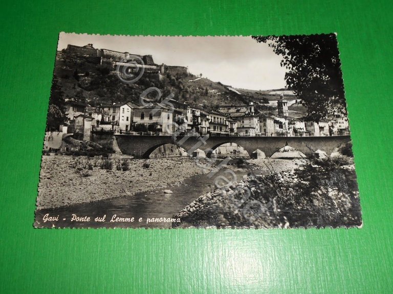 Cartolina Gavi - Ponte sul Lemme e panorama 1952.