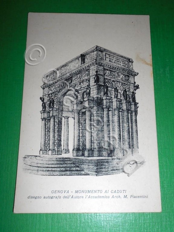 Cartolina Genova - Monumento ai Caduti - Disegno aerografo di …
