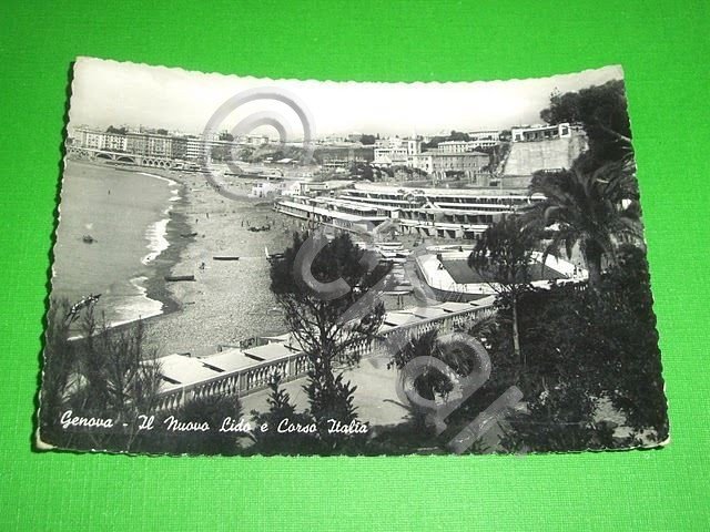Cartolina Genova - Nuovo Lido e Corso Italia 1953.
