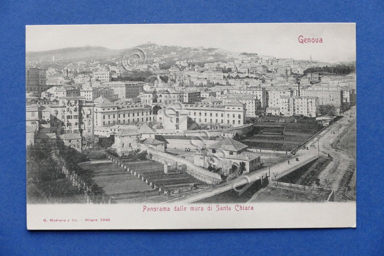 Cartolina Genova - Panorama dalle mura di S. Chiara - …