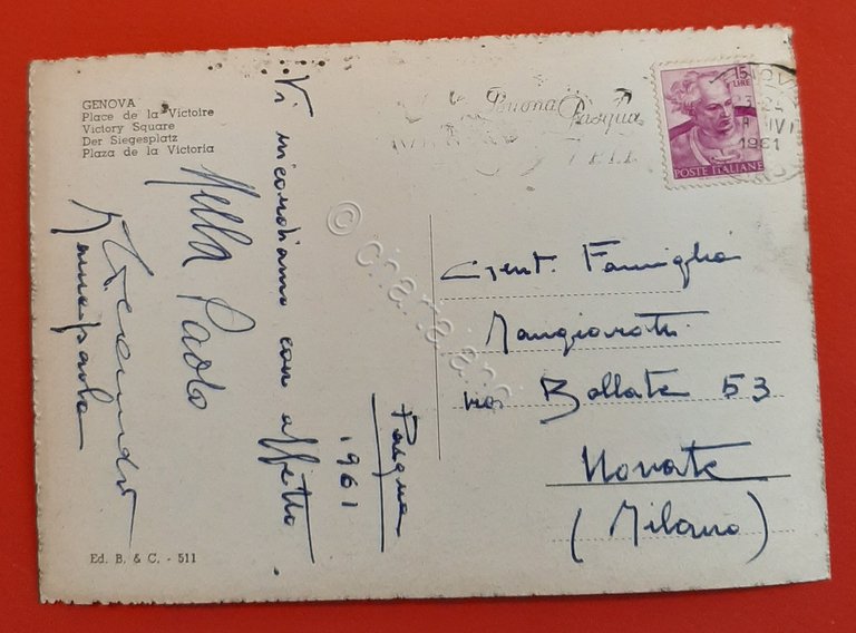 Cartolina Genova - Piazza della Vittoria - 1961