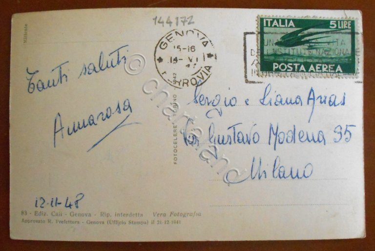 Cartolina Genova - Piazza Tommaseo - 1948