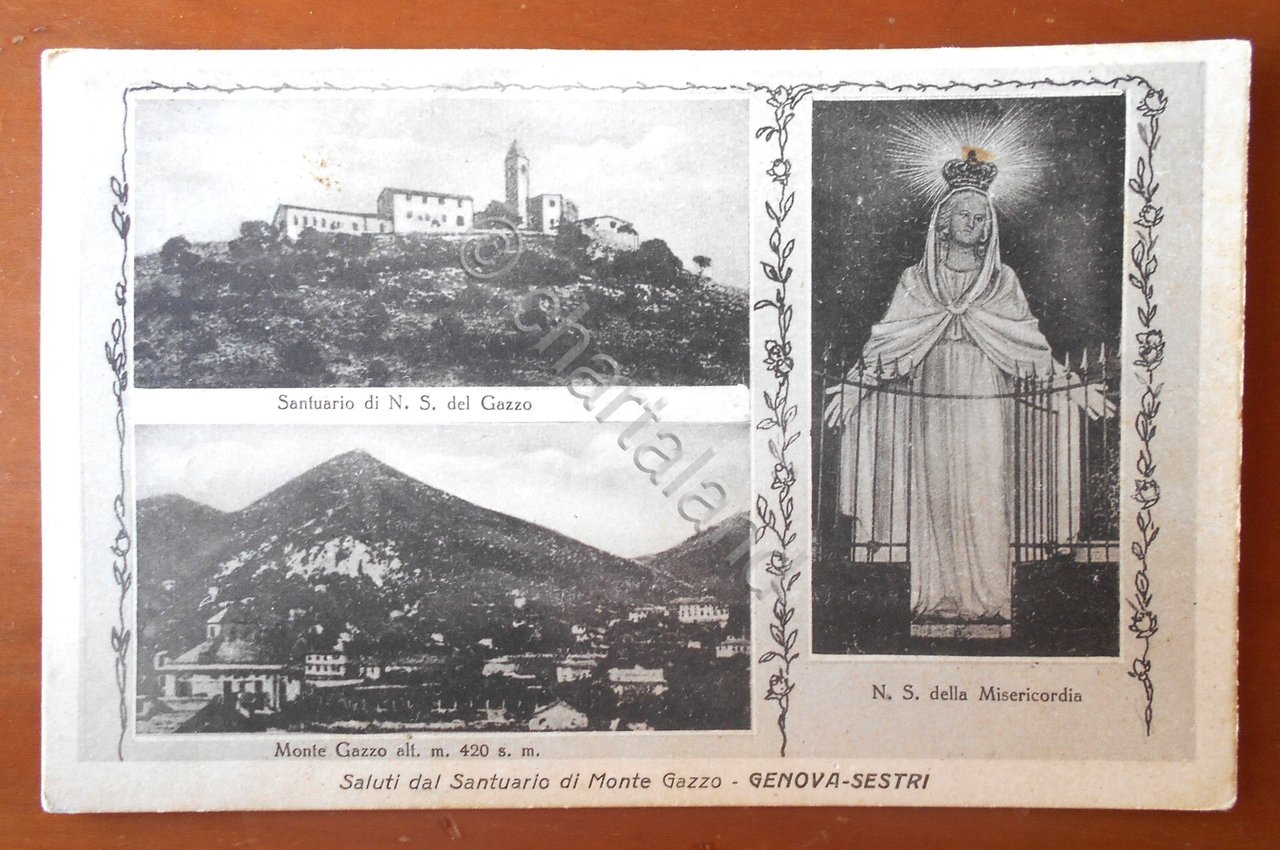 Cartolina Genova - Sestri - Saluti dal Santuario di Monte …
