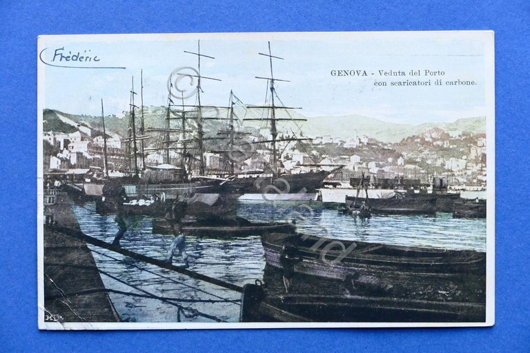 Cartolina Genova - Veduta del Porto con scaricatori di carbone …