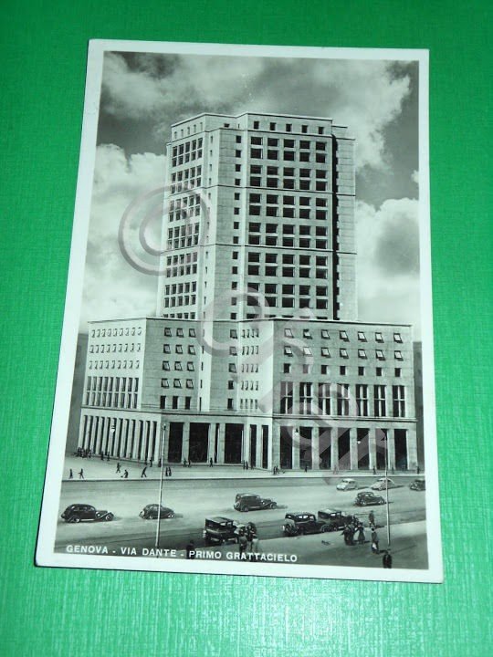 Cartolina Genova - Via Dante - Primo Grattacielo 1938.