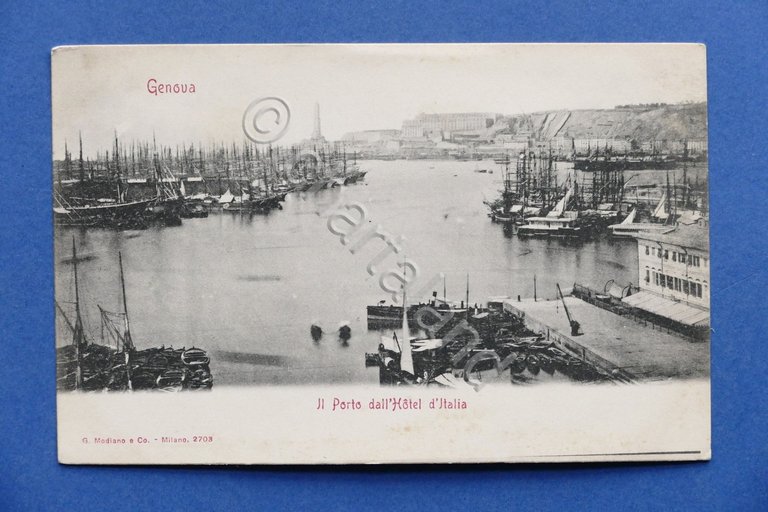 Cartolina Genova Il Porto dall'Hotel d'Italia 1900 ca.