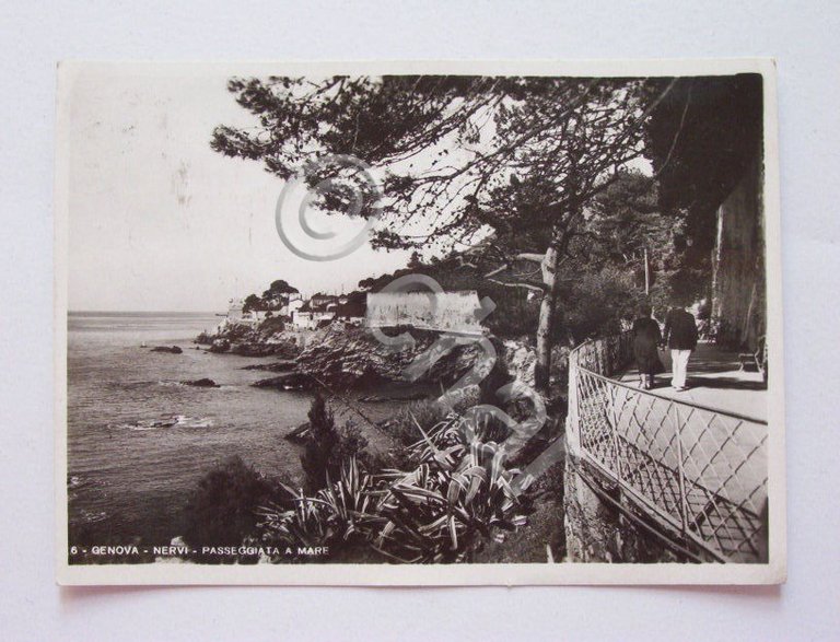 Cartolina Genova Nervi - Passeggiata a mare 1938
