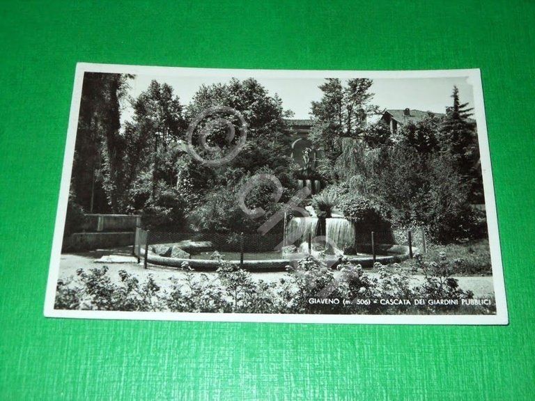 Cartolina Giaveno - Cascata dei Giardini Pubblici 1943.