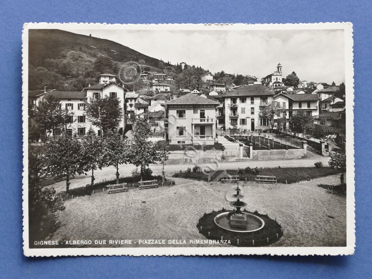 Cartolina Gignese - Albergo Due Riviere - Piazzale della Rimembranza …