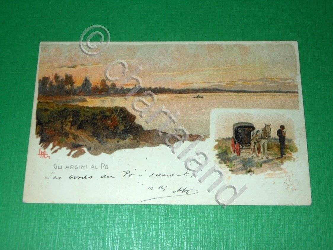 Cartolina Gli argini del fiume PO 1901