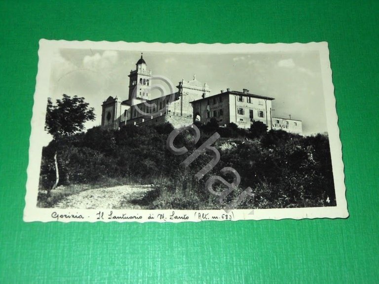Cartolina Gorizia - Il santuario di M. Santo 1940.