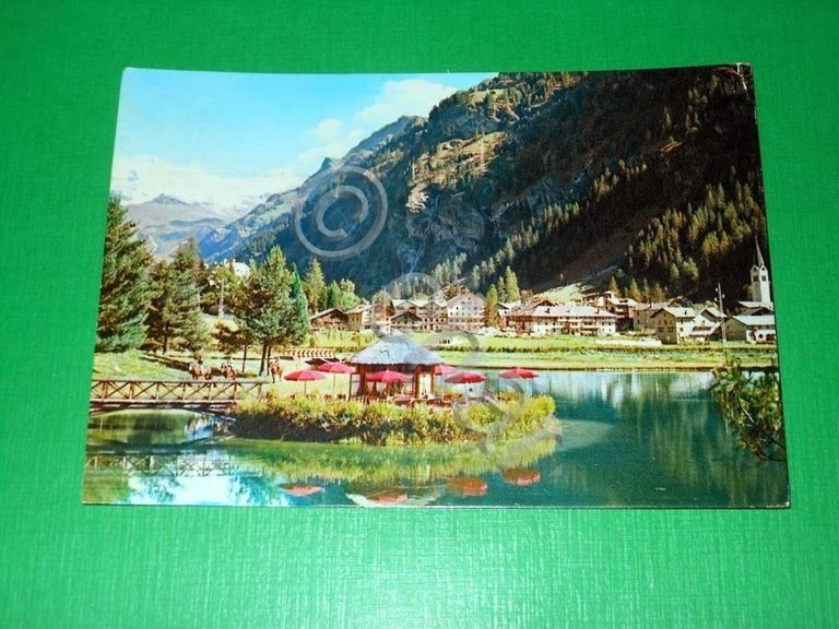 Cartolina Gressoney St. Jean - Panorama e laghetto 1965.