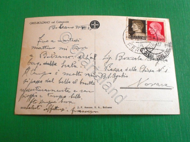 Cartolina Gries Bolzano - Panorama col Catinaccio 1937