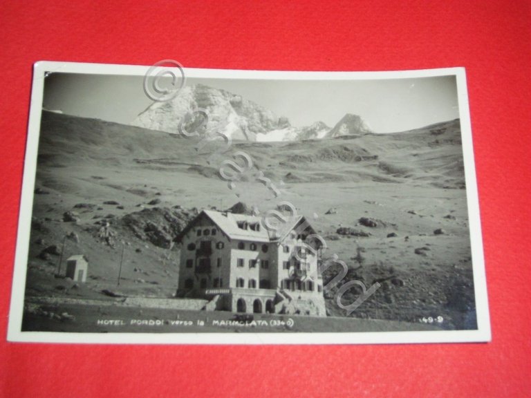 Cartolina Hotel Pordoi verso la Marmolada 1929