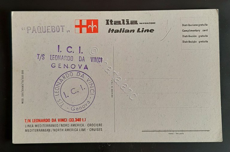 Cartolina I. C. I - T/S Leonardo da Vinci - …