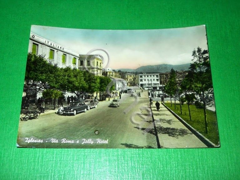 Cartolina Iglesias - Via Roma e Jolly Hotel 1956