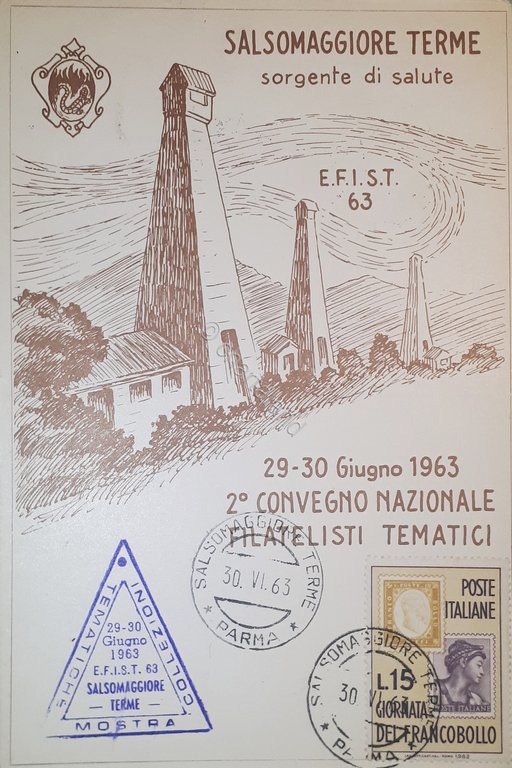 Cartolina II Convegno Nazionale Filatelisti Tematici - Salsomaggiore Terme 1963