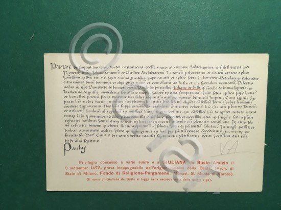 Cartolina Il Documento Che Attesta L'Origine Bustese Della Beata - …