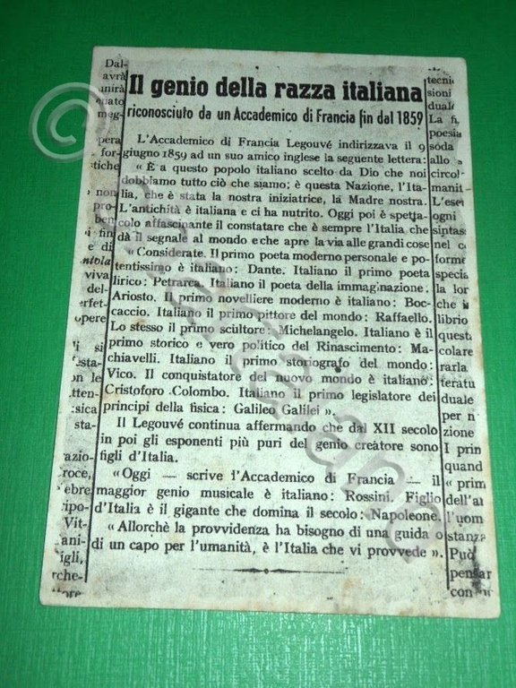 Cartolina Il genio della razza italiana 1930 ca.