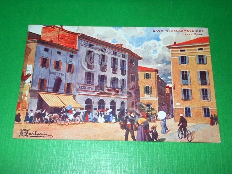 Cartolina illustrata Bagni di Salsomaggiore - Largo Roma 1907.