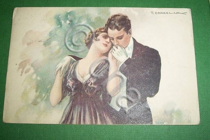 Cartolina illustrata da T. Corbella - Fidanzatini 1919.