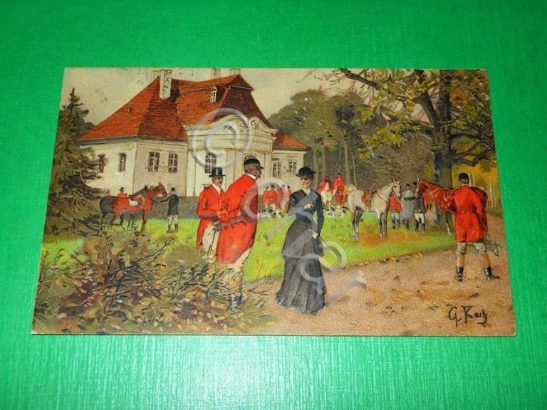 Cartolina illustrata in rilievo - Scena di vita quotidiana 1911.