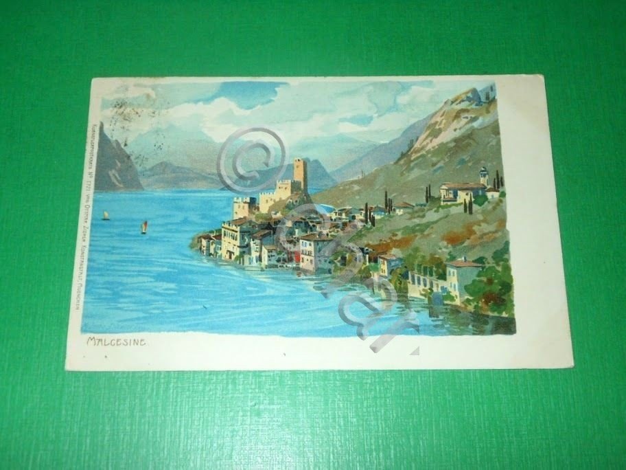 Cartolina illustrata Malcesine - Scorcio panoramico 1904.