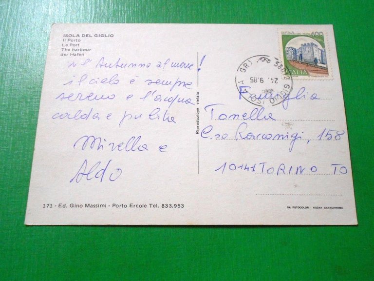 Cartolina Isola del Giglio - Il Porto 1985.