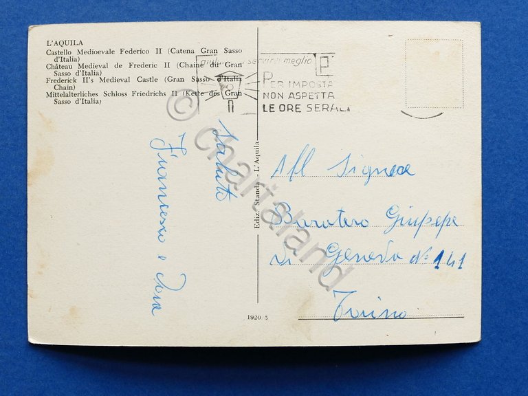 Cartolina L'Aquila - Castello Medievale Federico II - 1955 ca.