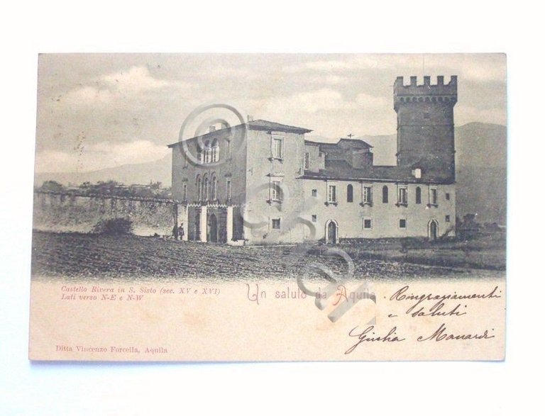Cartolina L'Aquila - Castello Rivera S. Sisto N. 1901.