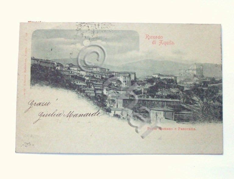 Cartolina L'Aquila - Porta Bazzano e Panorama 1901.