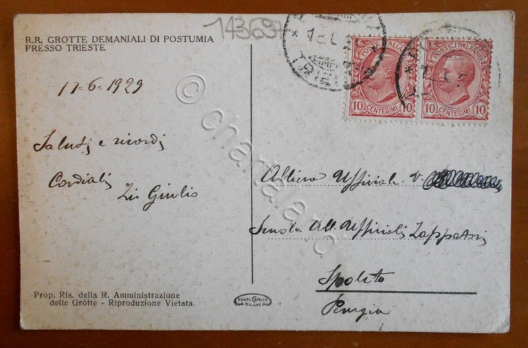 Cartolina La Grotte Demaniali di Postumia presso Trieste - 1929 | Immagine Gallery 2