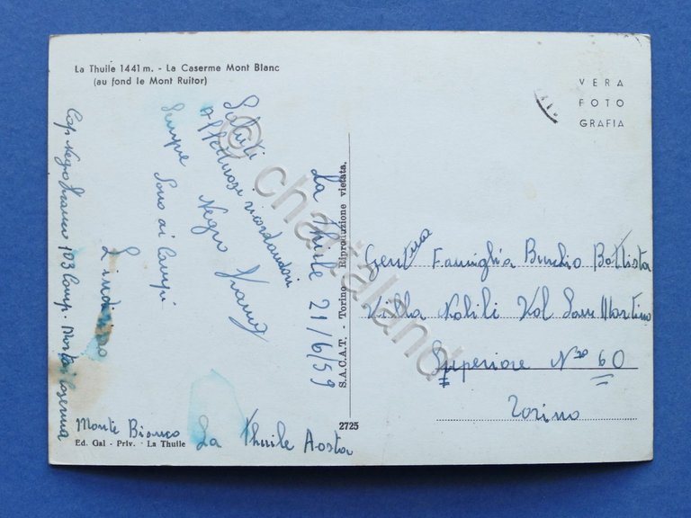 Cartolina La Thuile - Caserma Monte Bianco e sfondo Ruitor …
