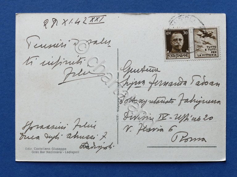 Cartolina Ladispoli - Lungomare Regina Elena - 1942.