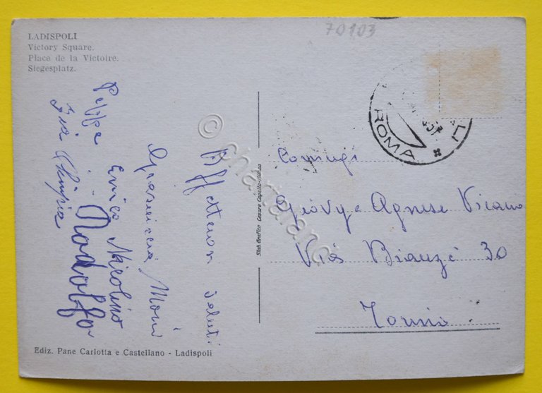 Cartolina Ladispoli Piazza Della Vittoria 1950