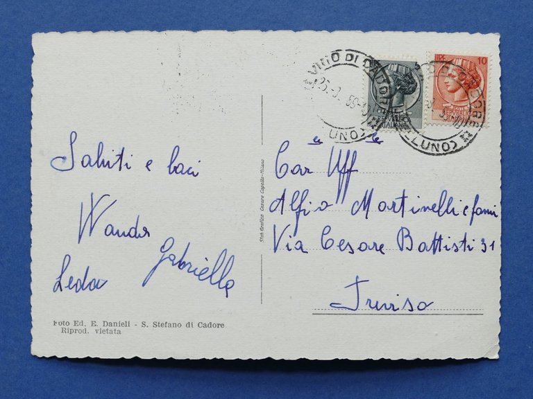 Cartolina Laggio di Cadore - Veduta parziale - 1959.