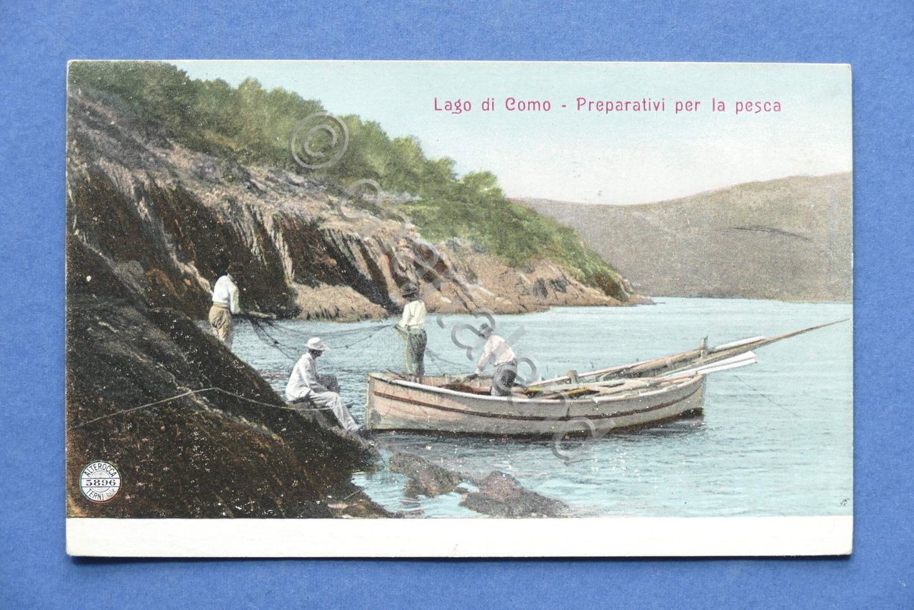 Cartolina Lago di Como - Preparativi per la pesca - …