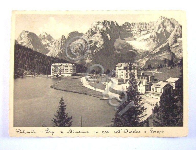 Cartolina Lago di Misurina coll' Antelao e Sorapis 1935