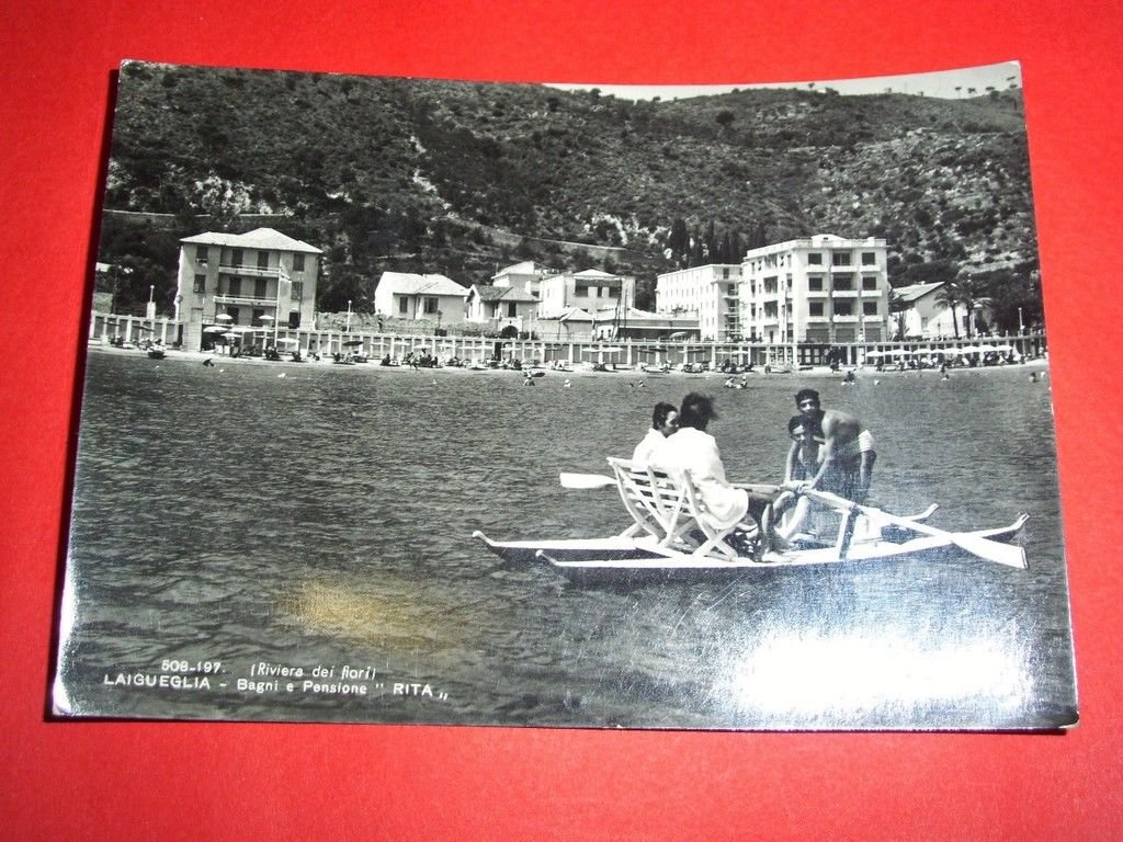 Cartolina Laigueglia - Bagni e Pensione Rita 1955