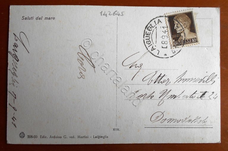 Cartolina Laigueglia - Vista dal molo - 1941