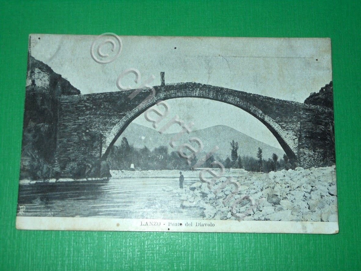 Cartolina Lanzo - Ponte del Diavolo 1903.