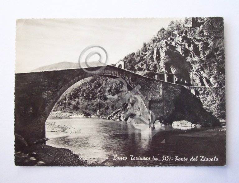 Cartolina Lanzo Torinese - Ponte del Diavolo 1953