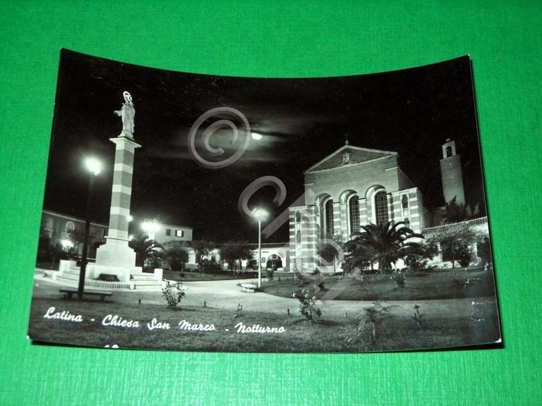 Cartolina Latina - Chiesa San Marco - Notturno 1960 ca