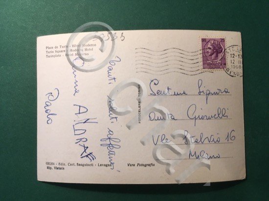 Cartolina Lavagna - Piazza Torino - Albergo Moderno - 1968