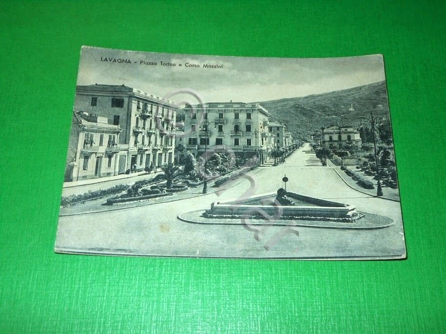 Cartolina Lavagna - Piazza Torino e Corso Mazzini 1954.